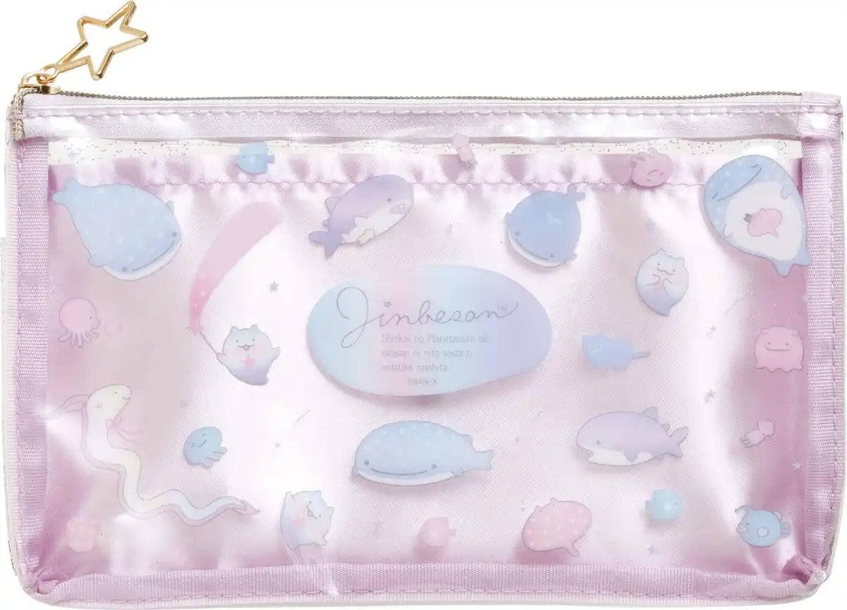 San-X Pt11101 Jinbei-San Clear Flat Pen Pouch - Durable and Spacious- Japan Figure Store - #1 Bring To You The Best Japanese Goods