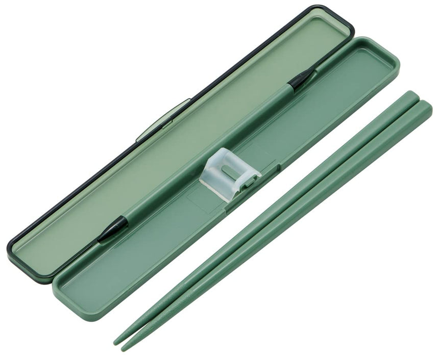 Antibacterial Skater Chopstick and Case Set 18cm Adult Size Sage Green Made in Japan
