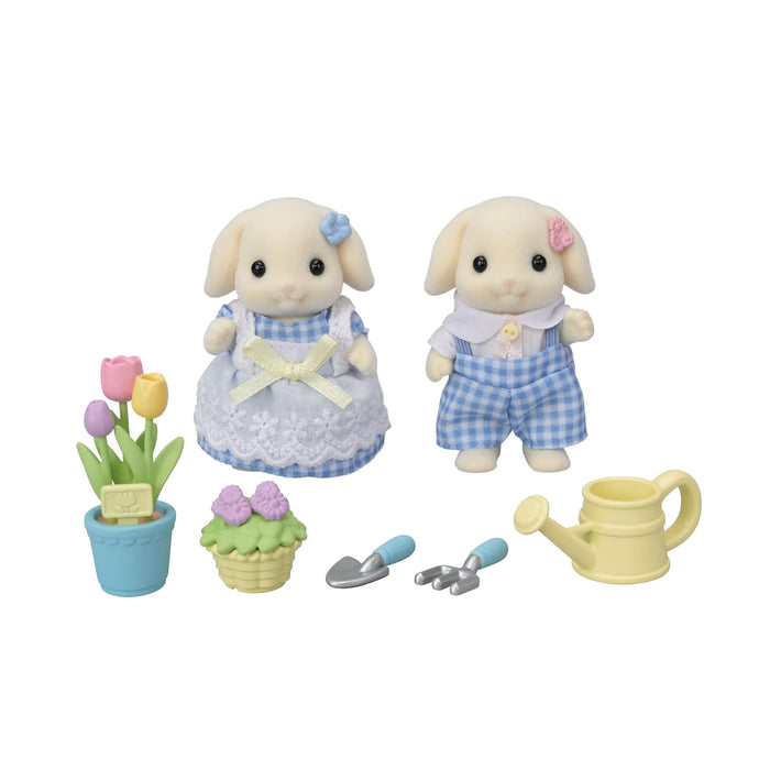 Epoch Sylvanian Families Flora Rabbit Siblings Doll & Furniture Set Toy Dollhouse for Ages 3+