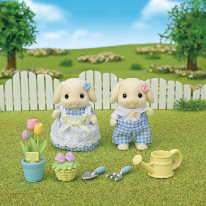 Epoch Sylvanian Families Flora Rabbit Siblings Doll & Furniture Set Toy Dollhouse for Ages 3+