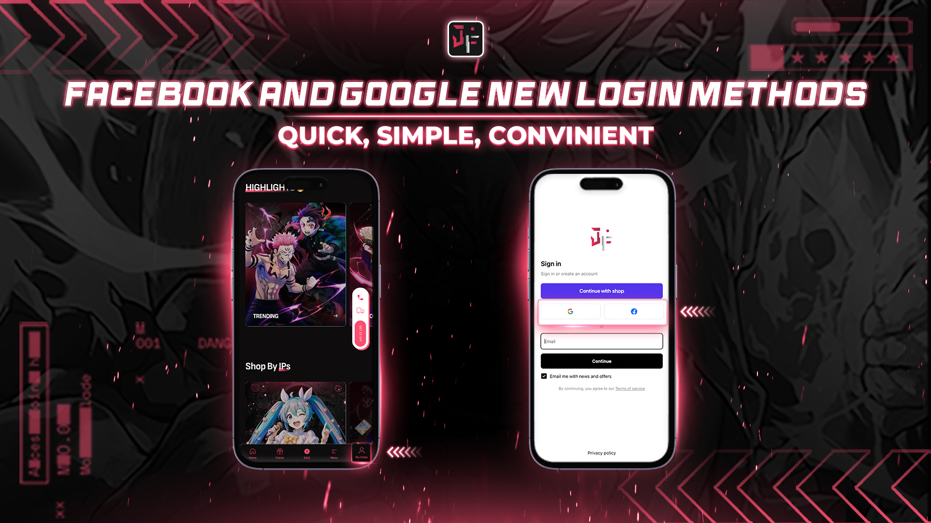 Facebook and Google new login methods at Japan Figure