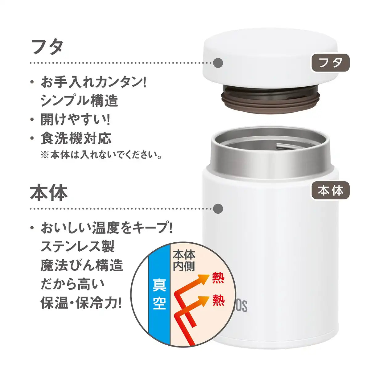 Thermos Vacuum Insulated Soup Jar (White) 200ml - Japanese Insulated Soup Jar- Japan Figure Store - #1 Bring To You The Best Japanese Goods