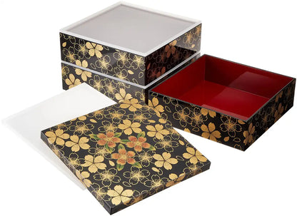 Maeju Japan Lacquerware Jubako 3-Tier Hana No Mai 21.5Cm Square 4-5 People 7R-773- Japan Figure Store - #1 Bring To You The Best Japanese Goods