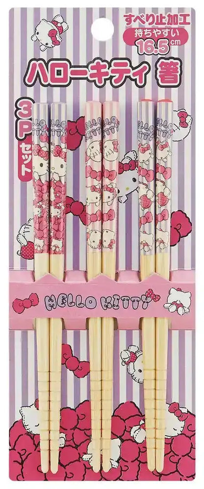 Skater Hello Kitty Bamboo Chopsticks Set of 3 16.5cm - Sanrio Ant2T-A Collection- Japan Figure Store - #1 Bring To You The Best Japanese Goods