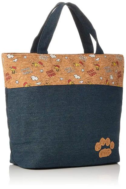 Skater Snoopy Peanuts Denim-Cork Cooler Bag M - Eco-friendly Portable Lunch Bag- Japan Figure Store - #1 Bring To You The Best Japanese Goods