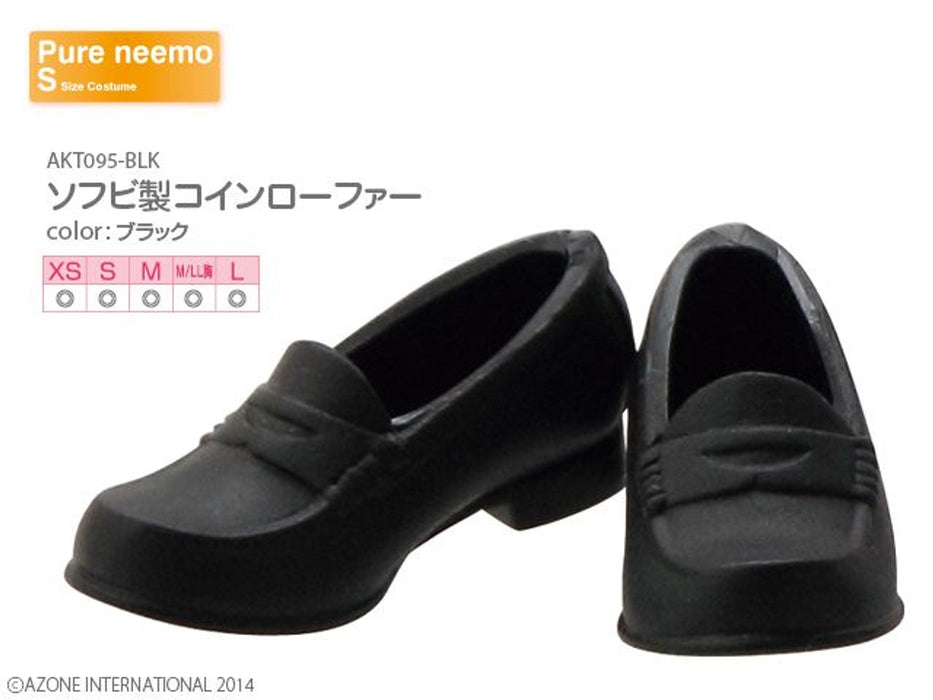 Azone Intl Pureneemo Original Costume Akt095 Black Soft Vinyl Coin Loafers For 1/6 Dolls - Japan