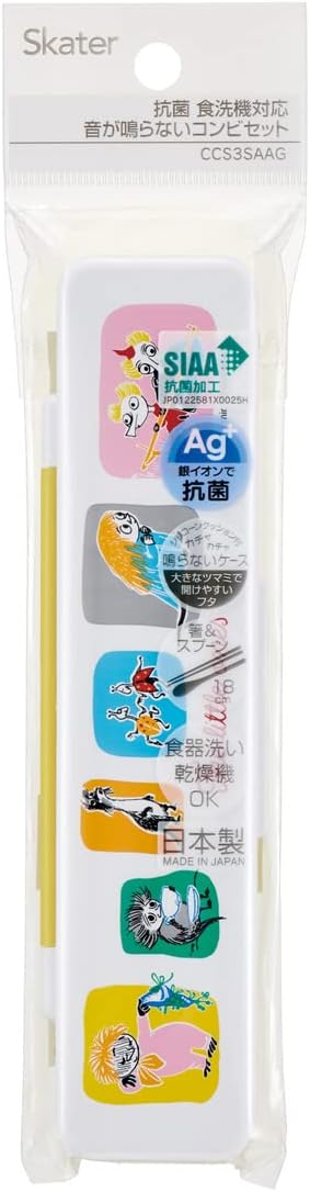 Skater Moomin 18cm Antibacterial Silver Ion Chopsticks and Spoon Set