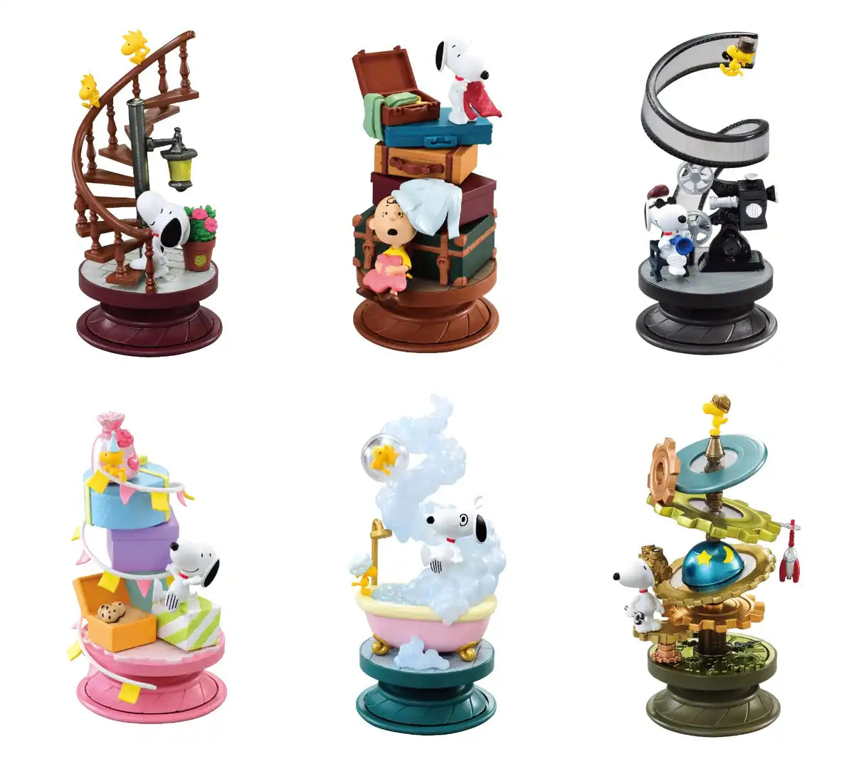 Re-Ment Peanuts Snoopy Spiral Diorama Set 6 Pieces PVC ABS H130mm W70mm D70mm