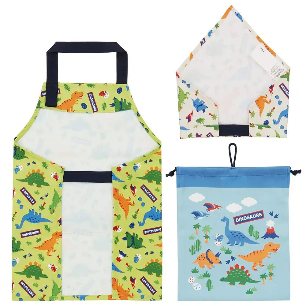 Skater Dinosaur 3-Piece Set - Kindergartener's Meal Apron Bib and Drawstring Bag- Japan Figure Store - #1 Bring To You The Best Japanese Goods