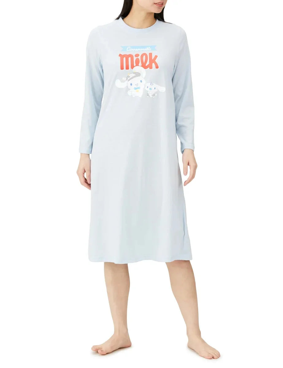 Sanrio Roomwear Dress Hangyodon Hello Kitty Cinnamoroll Blue M Women's Long Sleeve- Japan Figure Store - #1 Bring To You The Best Japanese Goods