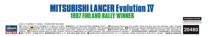 Hasegawa 1/24 Mitsubishi Lancer Evolution IV 1997 Finland Rally Winner Plastic Racing Car- Japan Figure Store - #1 Bring To You The Best Japanese Goods