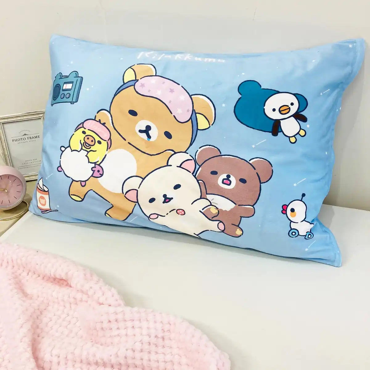 Moripilo San-X Rilakkuma Friends Pillow Cover Blue 43x63cm Soft Cute