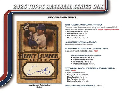 Topps 2025 Series 1 Baseball Trading Cards MLB Hobby Box 20 Packs 1 Auto/Relic