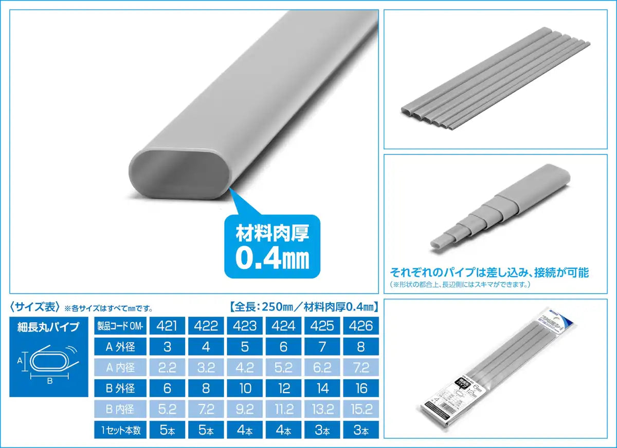 Wave OM-425 Plastic Gray Round Pipe 7x14mm 3pcs Hobby Material- Japan Figure Store - #1 Bring To You The Best Japanese Goods
