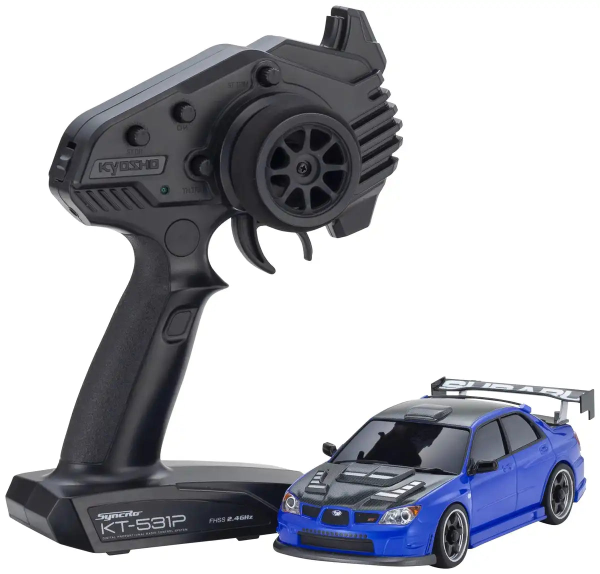 Kyosho Mini-Z AWD Subaru Impreza Aero RC Car Carbon Fiber Bonnet Blue