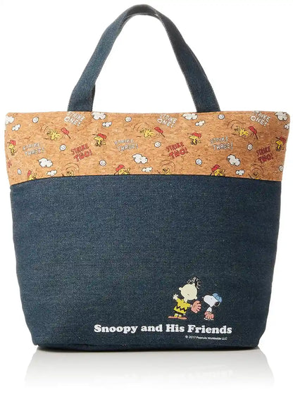 Skater Snoopy Peanuts Denim-Cork Cooler Bag M - Eco-friendly Portable Lunch Bag- Japan Figure Store - #1 Bring To You The Best Japanese Goods