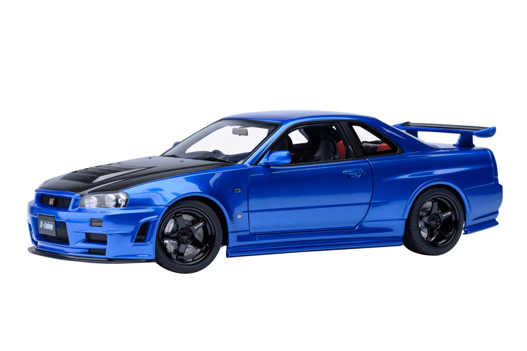 Modèle réduit de voiture 1/18 Nismo R34 GT-R Z-Tune Bayside Blue Carbon Black Bonnet