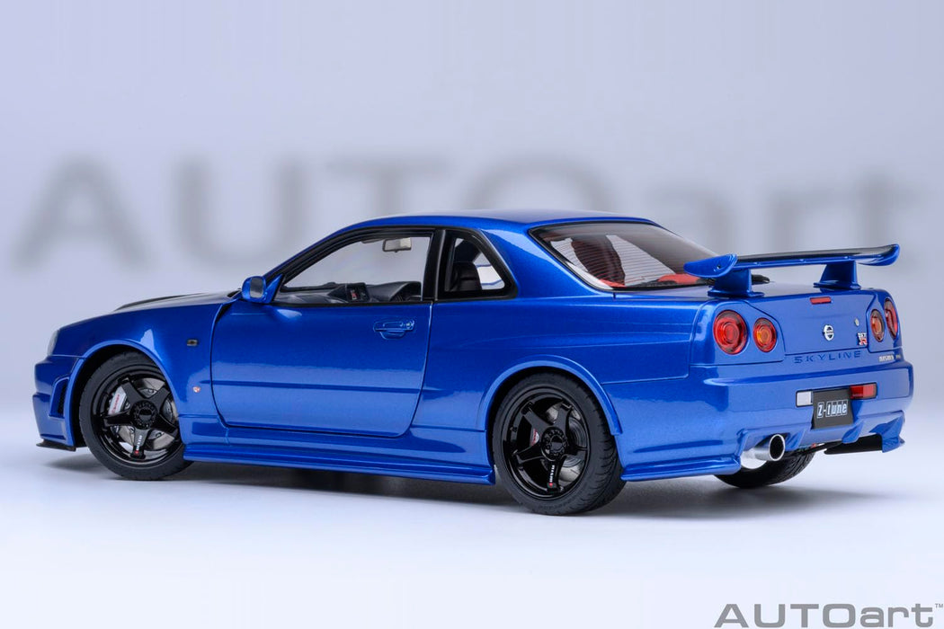 Modèle réduit de voiture 1/18 Nismo R34 GT-R Z-Tune Bayside Blue Carbon Black Bonnet