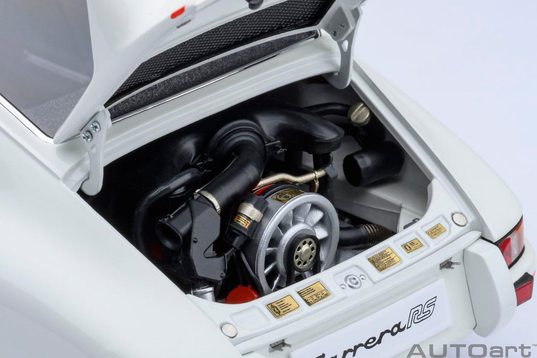 Autoart 1/18 Porsche 911 Carrera 2.7 RS Model in Grand Prix White with Red Stripes