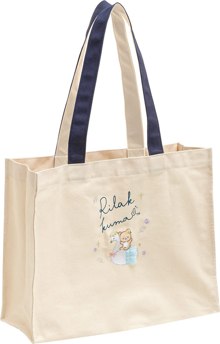 San-X Rilakkuma Tote Bag Cream Swan and Gold Flower Design Durable Fabric