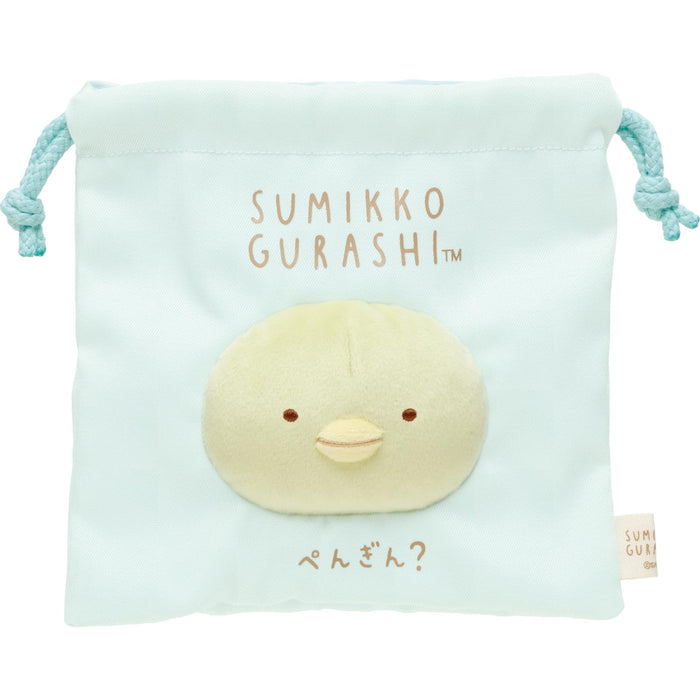 San-X Sumikko Gurashi Flauschiger Pinguin-Kordelzugbeutel - Sumikko Love-Serie