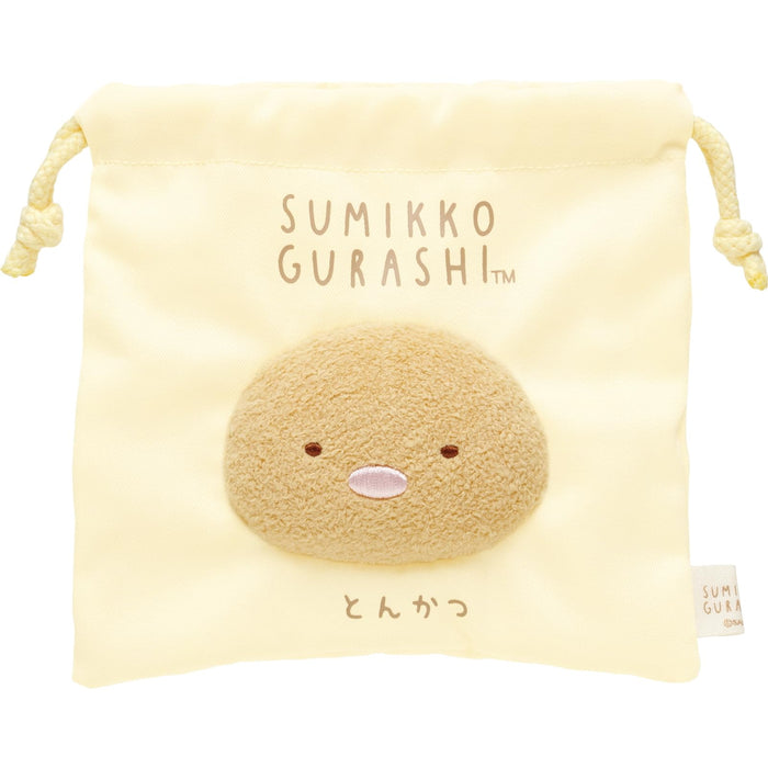 San-X Sumikko Gurashi Fluffy Drawstring Bag Pork Cutlet - Sumikko Love Series