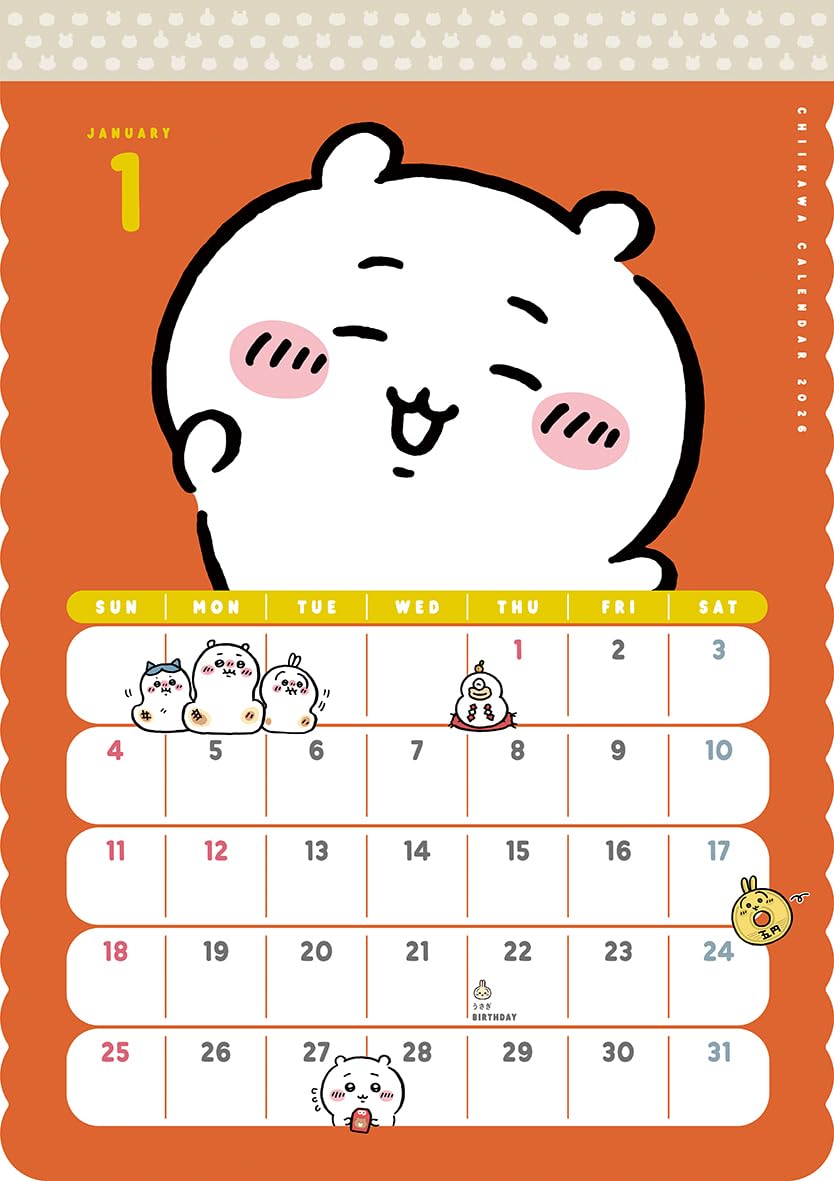 Calendrier mural Parco Chiikawa 2026, planificateur mensuel avec de jolies illustrations.