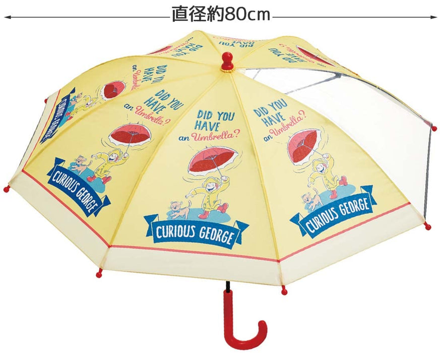 Skater Curious George Kids Umbrella 45cm Transparent Window Hand Operated Safe for 5-6 Year Olds