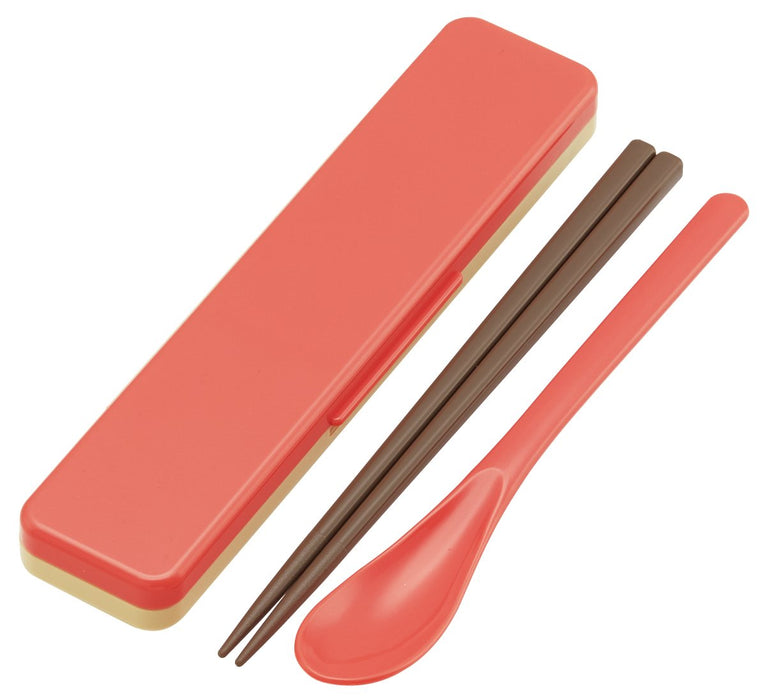 Skater CCS3SA Earth Color Salmon Pink Chopsticks and Spoon Set from Japan