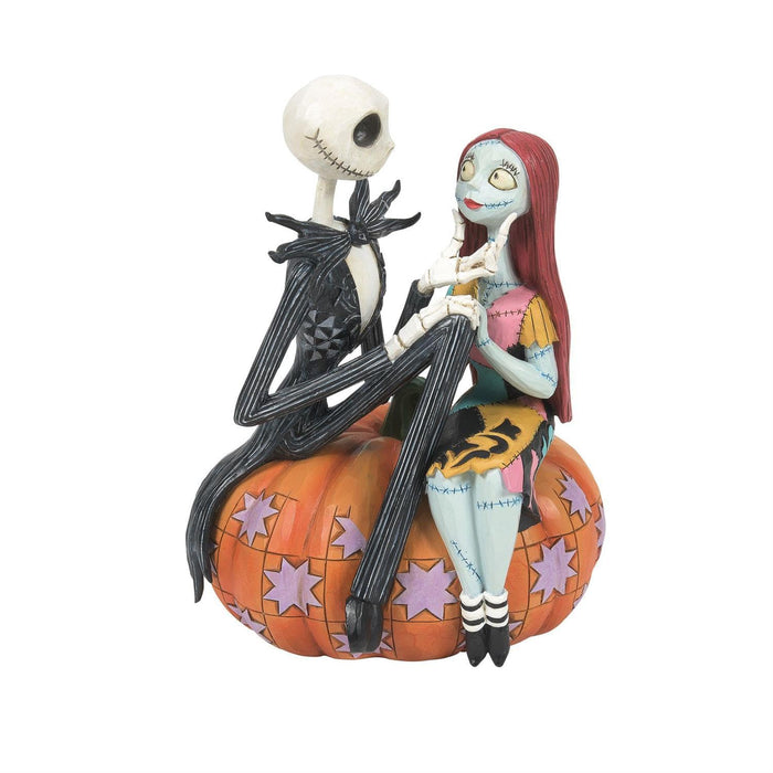 Enesco Disney Traditions Jack and Sally Sitting on Pumpkin Statue 11x12x16.5 Cm