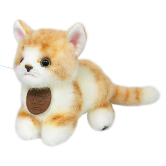 Peluche chat debout doré de 21 cm de Sanei Boeki Miiya Munchkin fabriquée au Japon