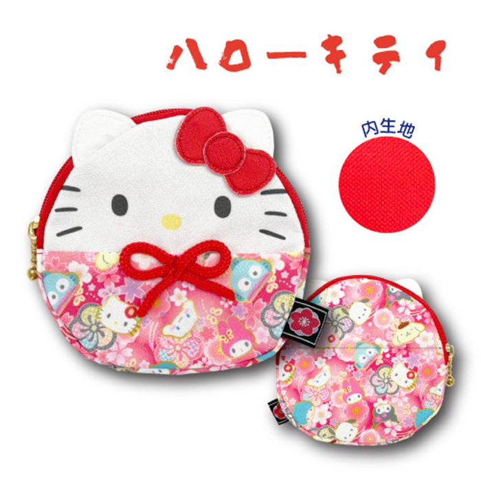 Pochette San-X Hatayama Shoji Daruma Hello Kitty motif japonais 12,5 cm