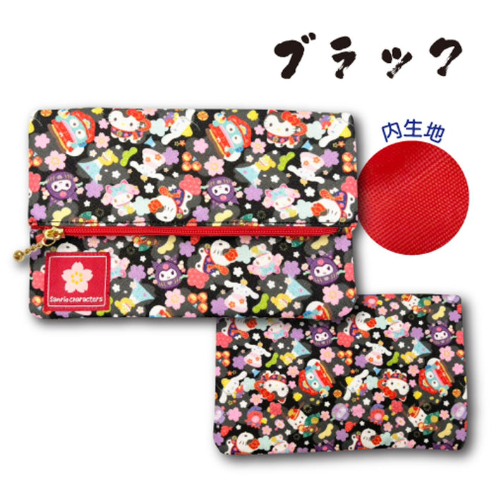 San-X Hatayama Shoji Free Pouch Japanese Pattern Sanrio Characters Black H13 x W20cm