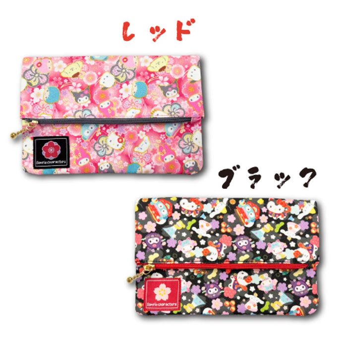 San-X Hatayama Shoji, kostenlose Tasche, japanisches Muster, Sanrio-Figuren, Schwarz, H13 x B20 cm