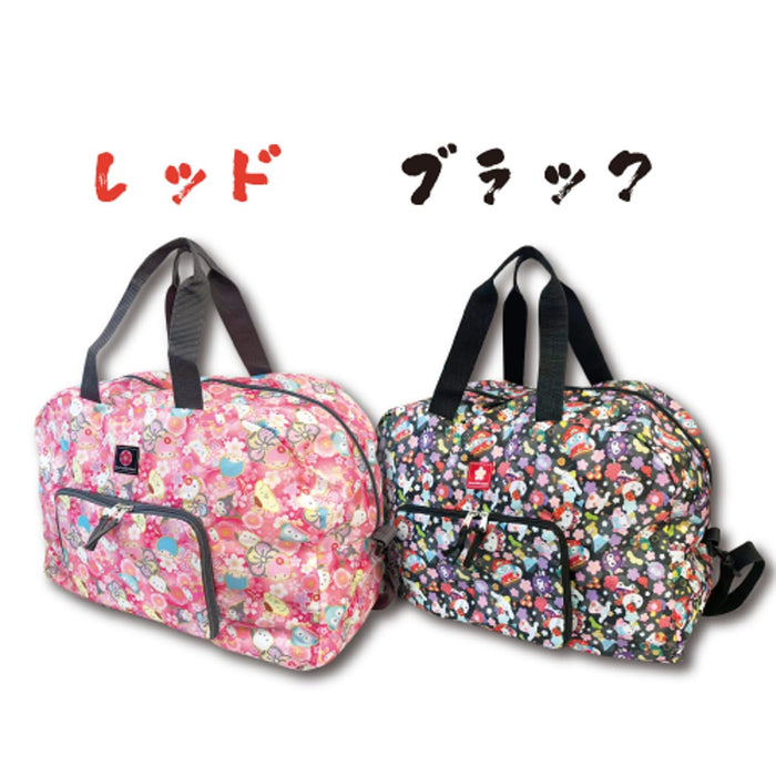 San-X Boston-Tasche mit japanischem Muster und Sanrio-Figuren, faltbar, Schwarz, H34 x B50 x T24 cm