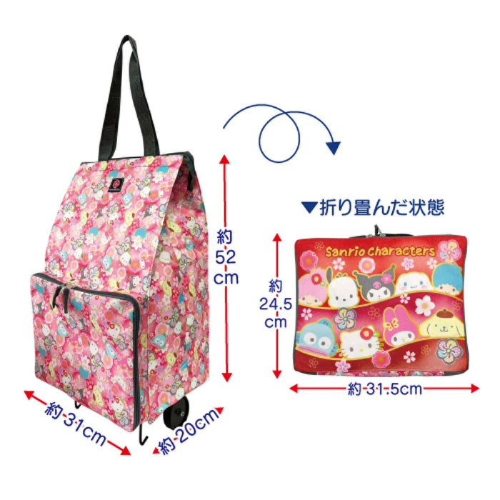 San-X Faltbare Einkaufstasche Schwarz 52x31x20cm Japanisches Muster Sanrio Charaktere