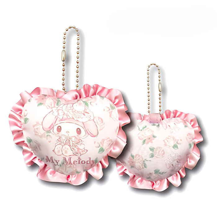 San-X Sanrio My Melody Herz-Maskottchen-Plüsch mit Rüschen, H8,5 x B10 x T3 cm