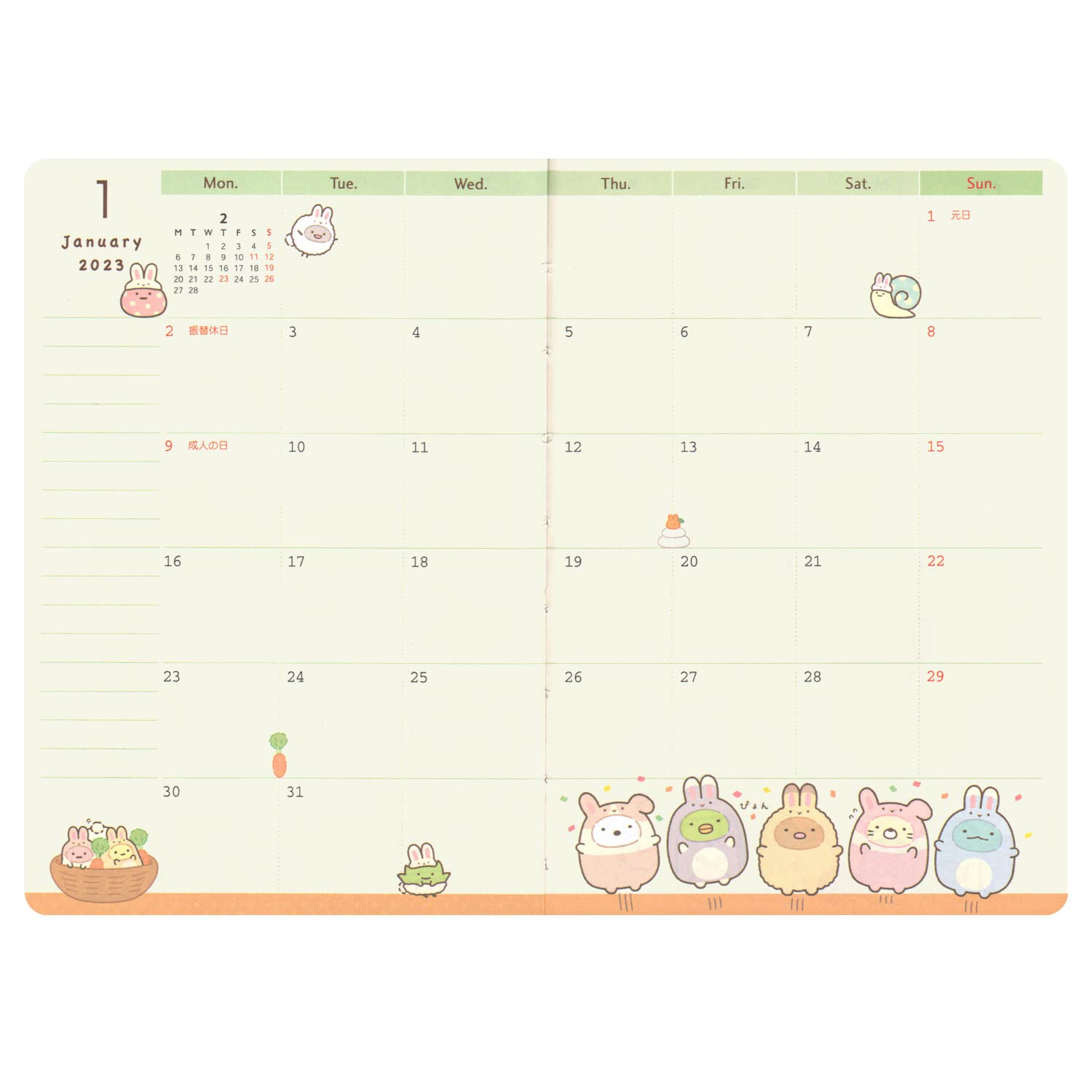 San-X Sumikko Gurashi Wide Thread-Bound Pocket Schedule Notebook Me67114- Japan Figure Store - #1 Bring To You The Best Japanese Goods