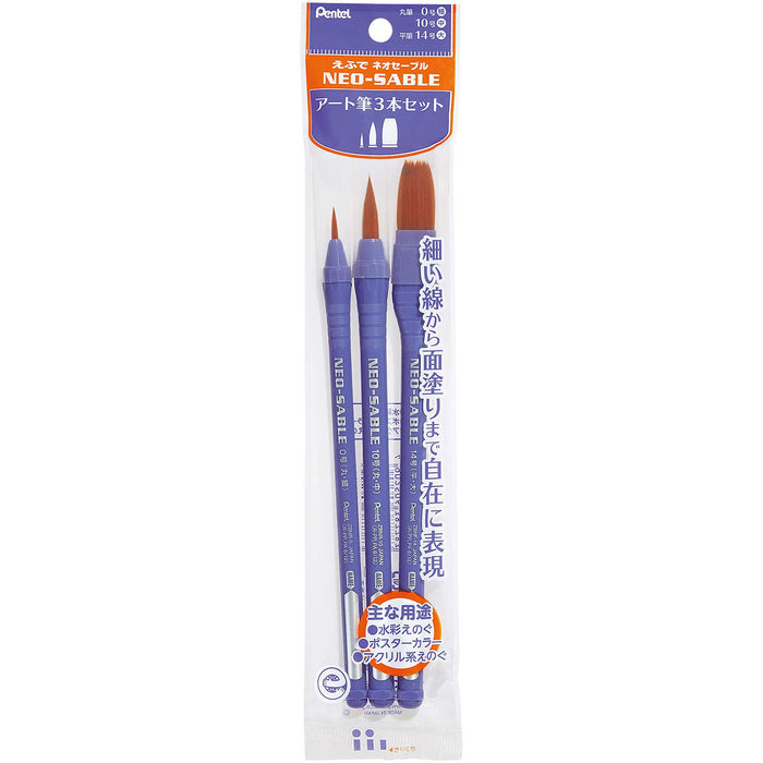 Ensemble de pinceaux Pentel Art Brush - Ensemble de 3 pinceaux Neo Sable XZBNRF-3A