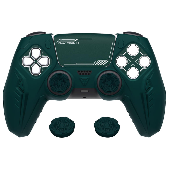 Housse de protection pour manette Playvital en silicone vert foncé pour PS5 Cyber ​​Mecha