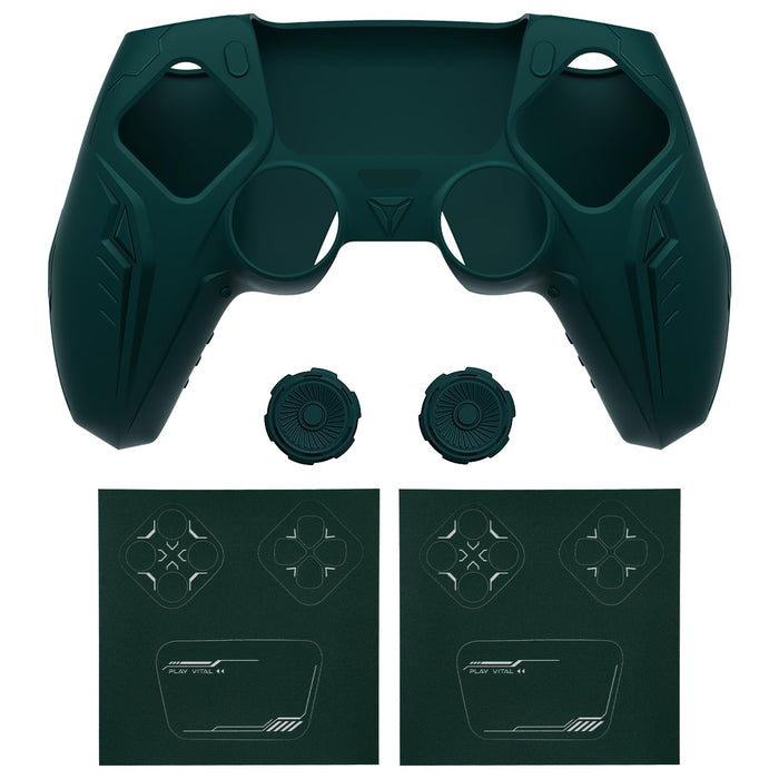 Housse de protection pour manette Playvital en silicone vert foncé pour PS5 Cyber ​​Mecha