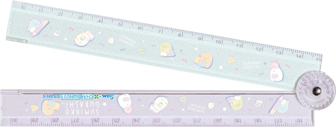 San-X Ch/M Folding Ruler Silver/Green - Portable 30cm Measurement Tool