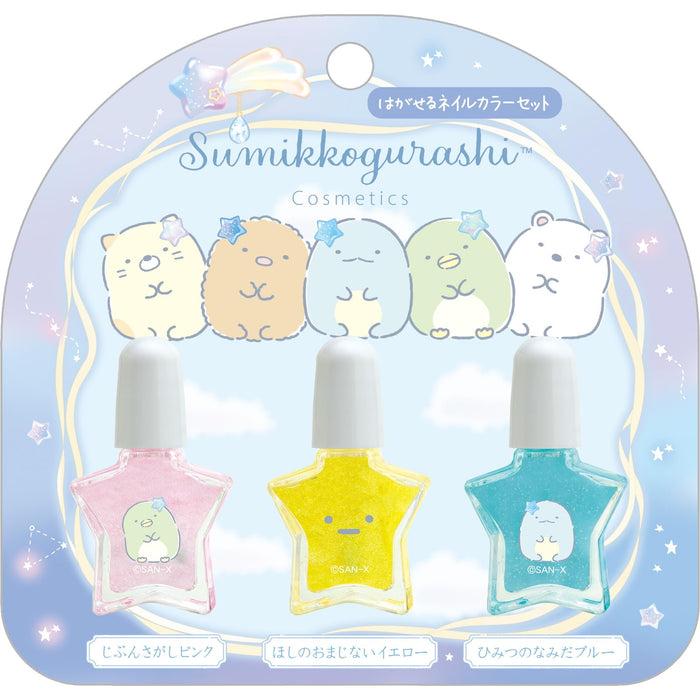 Coffret de vernis à ongles peel-off Sumikko Gurashi de San-X - Rose, jaune, bleu Fe39702