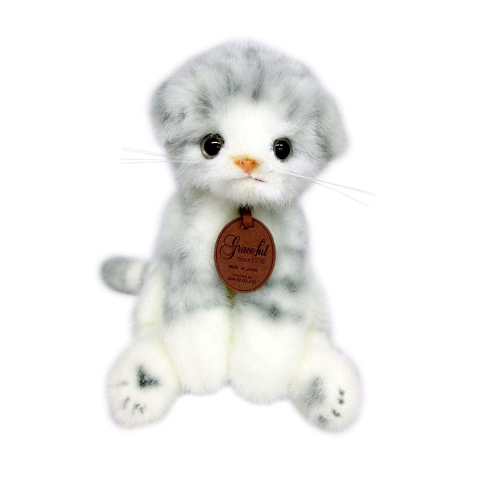 Peluche chat gracieux Sanei Boeki gris 22 cm - Fabriqué au Japon