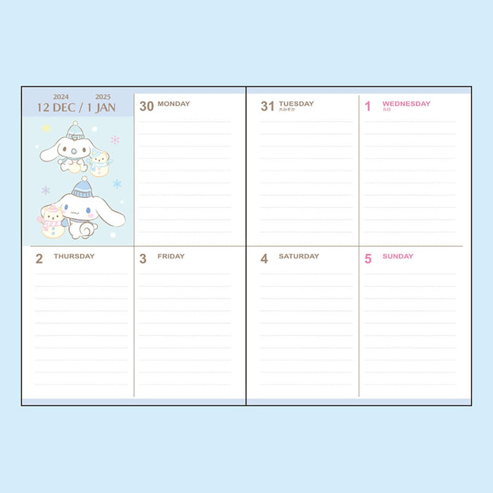 Agenda Sanrio Cinnamoroll 2025 B6 avec autocollants et marque-page