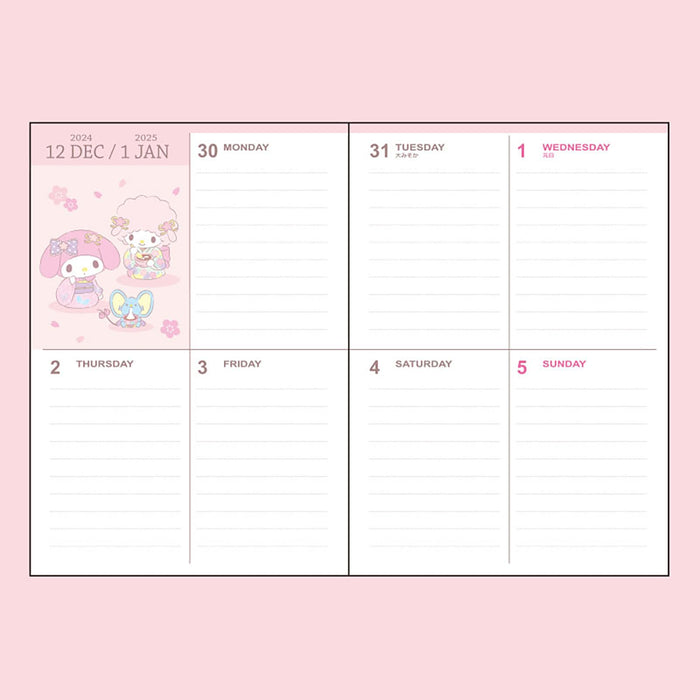 Sanrio My Melody 2025 Planner B6 Diary with Schedule Stickers and Bookmark