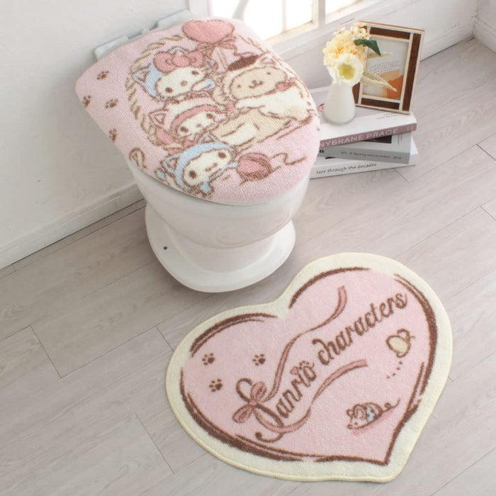 Sanrio Characters 2-Piece Toilet Set with Mat and Cover - Kitty My Melody Cinnamoroll