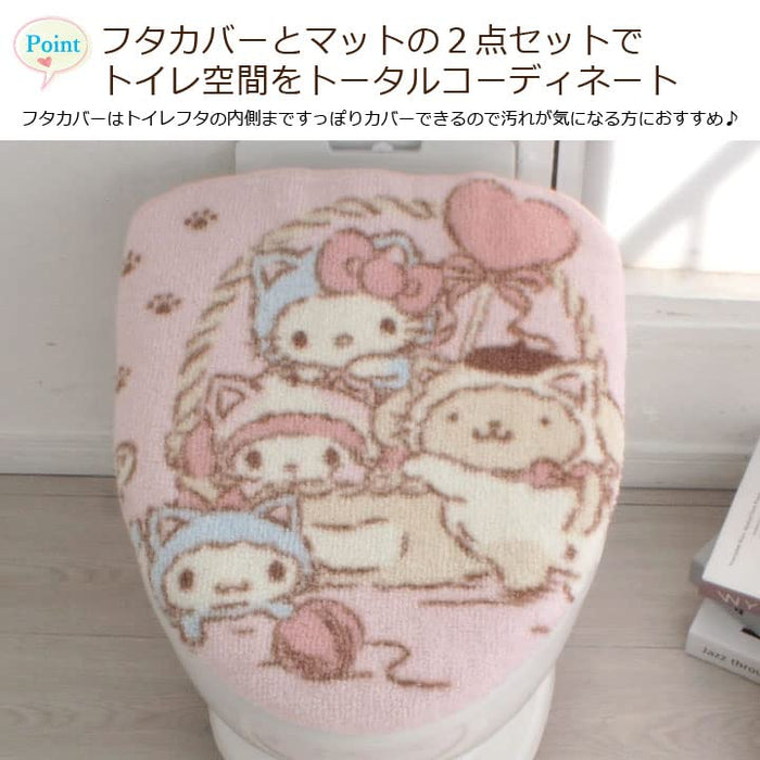 Sanrio Characters 2-Piece Toilet Set with Mat and Cover - Kitty My Melody Cinnamoroll