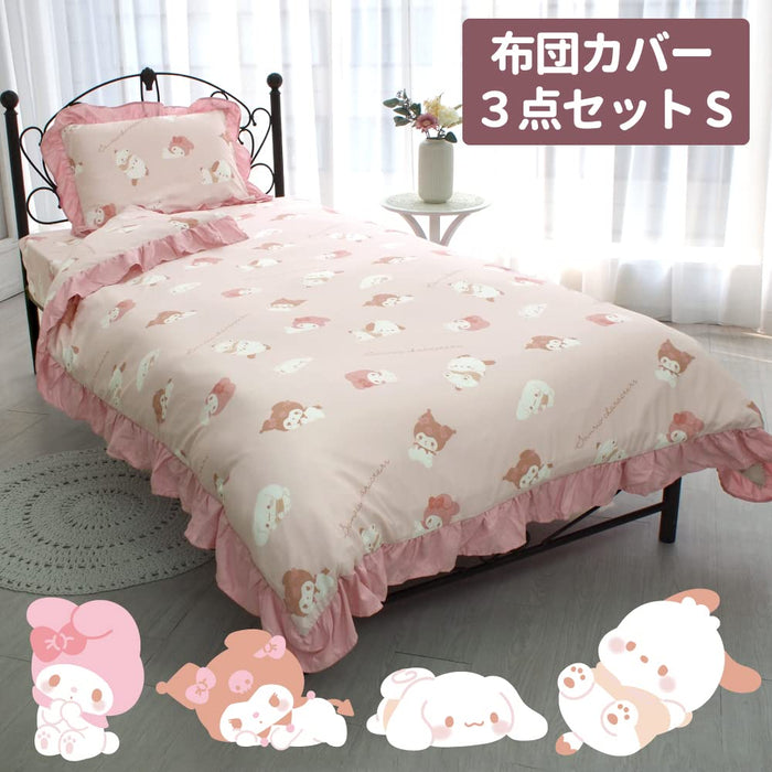 Ensemble housse de couette à volants personnages Sanrio 3 pièces - Taie d'oreiller simple et draps