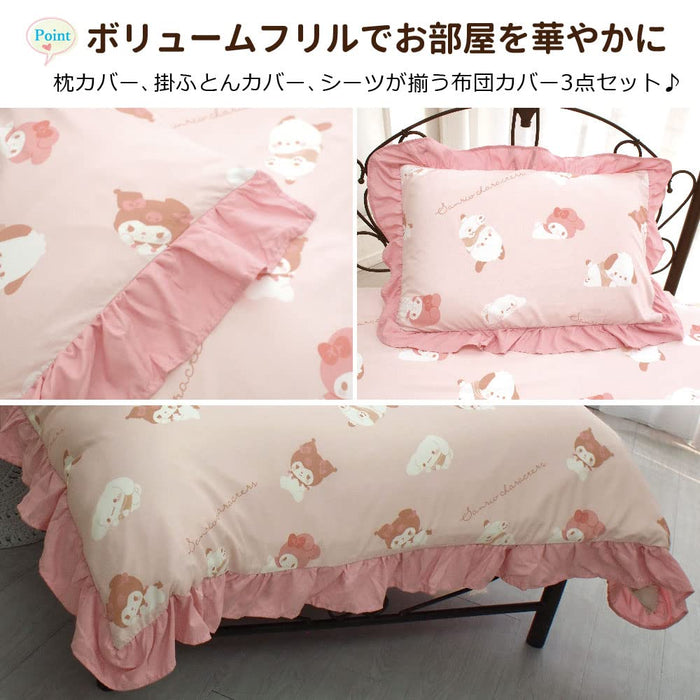 Ensemble housse de couette à volants personnages Sanrio 3 pièces - Taie d'oreiller simple et draps